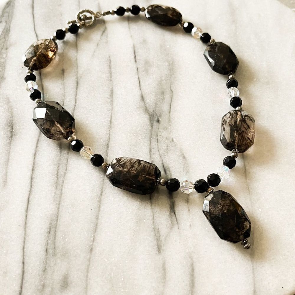 Smoky Quartz Beaded Necklace Chunky | Healing Crystal Boho | Grounding Stone‎